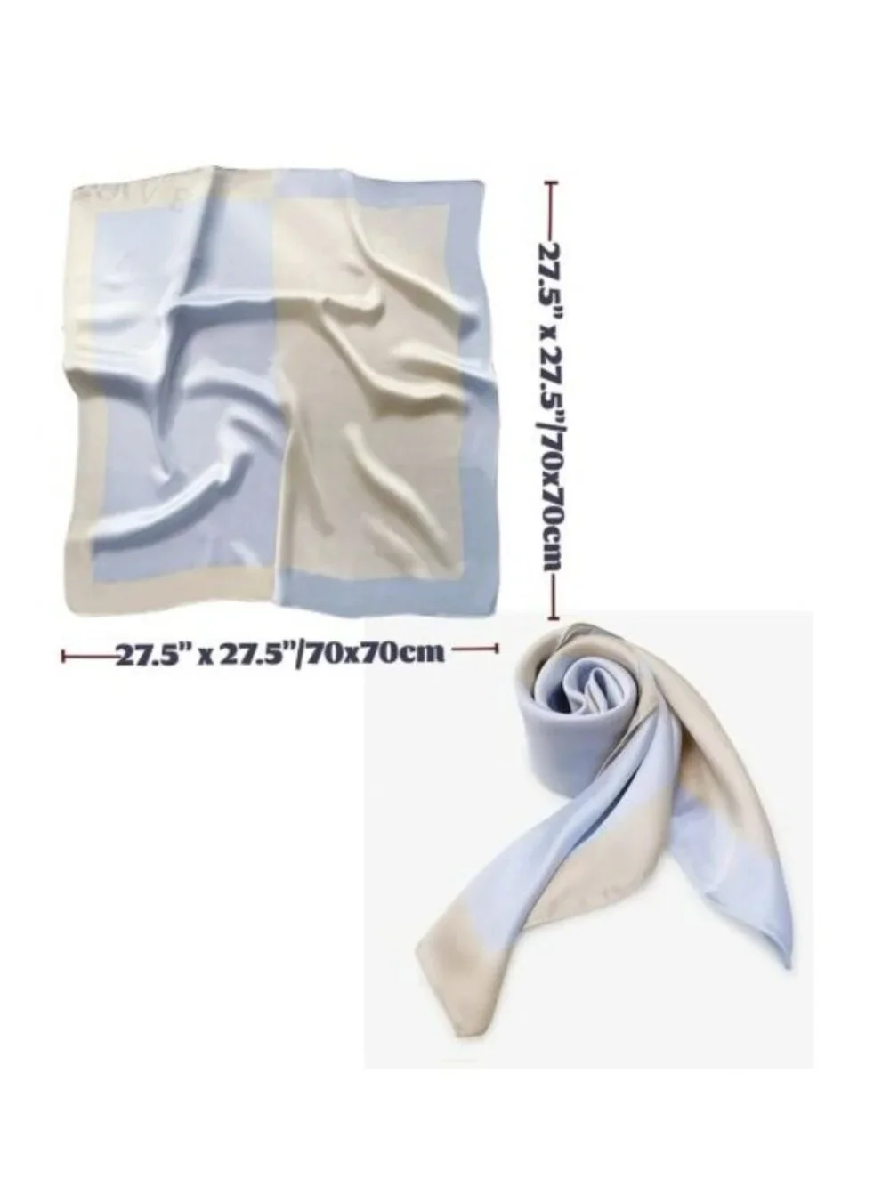 ✨Elegant Silky Scarf Blue Cream Color Block Square Geometric Design Minimalist